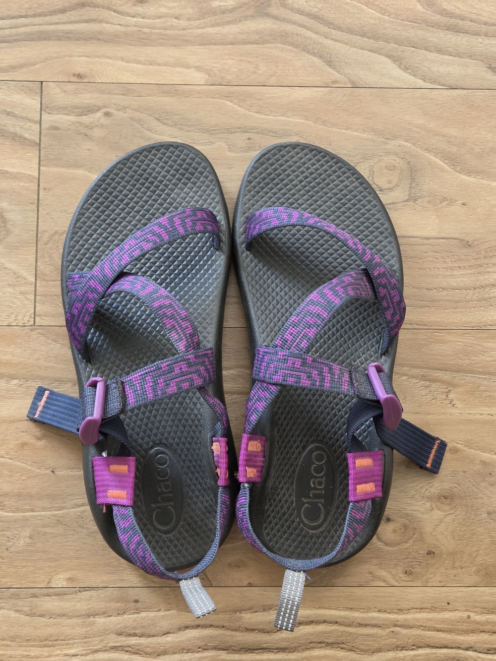 Chaco Girl's Purple Patterned Strap Sandals with Gray Footbed